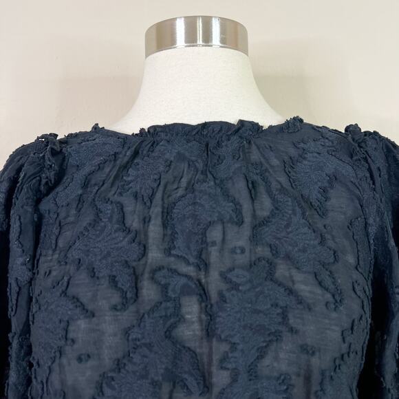 NEW Free People | Callie Puff Sleeve Flocked Open Tie Back Peplum Crop Top XS - Picture 4 of 12